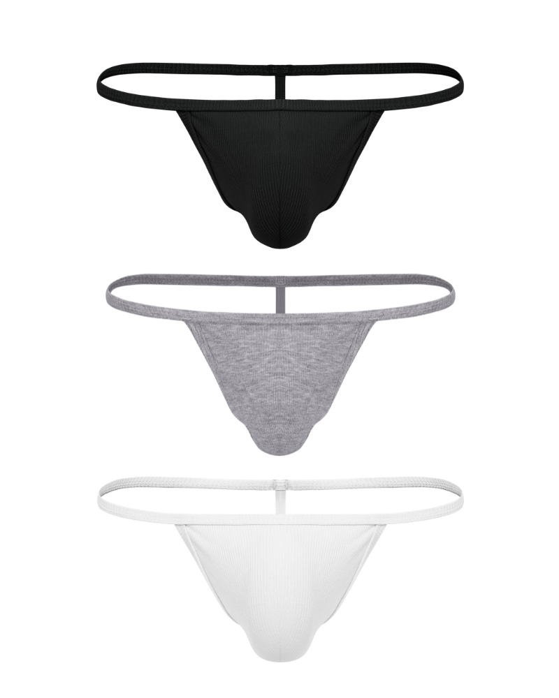 Cotton Rib T-string Thong 3-Pack | Neutral