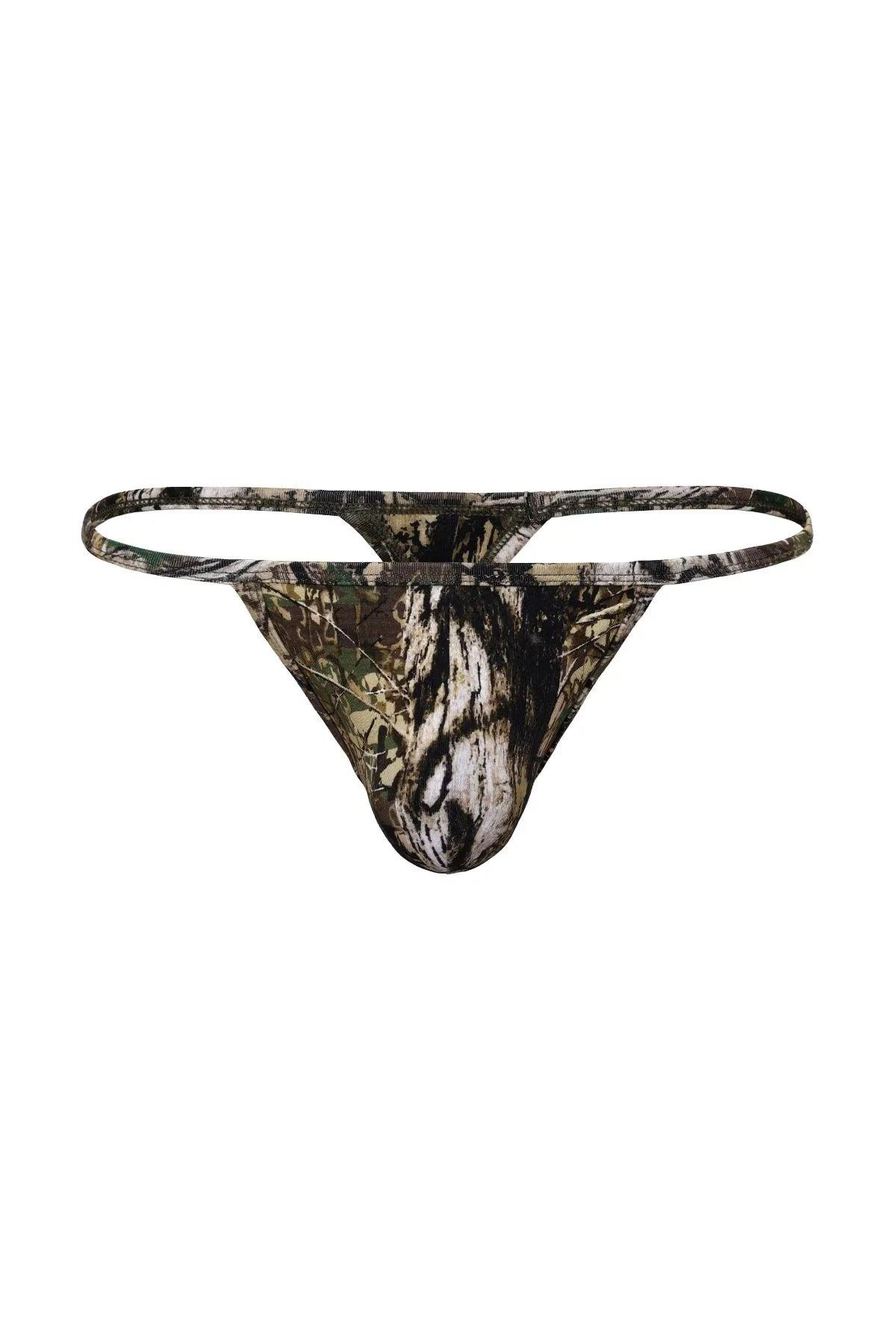 Camouflage print men's thong underwear with bold, sexy design for confident style
