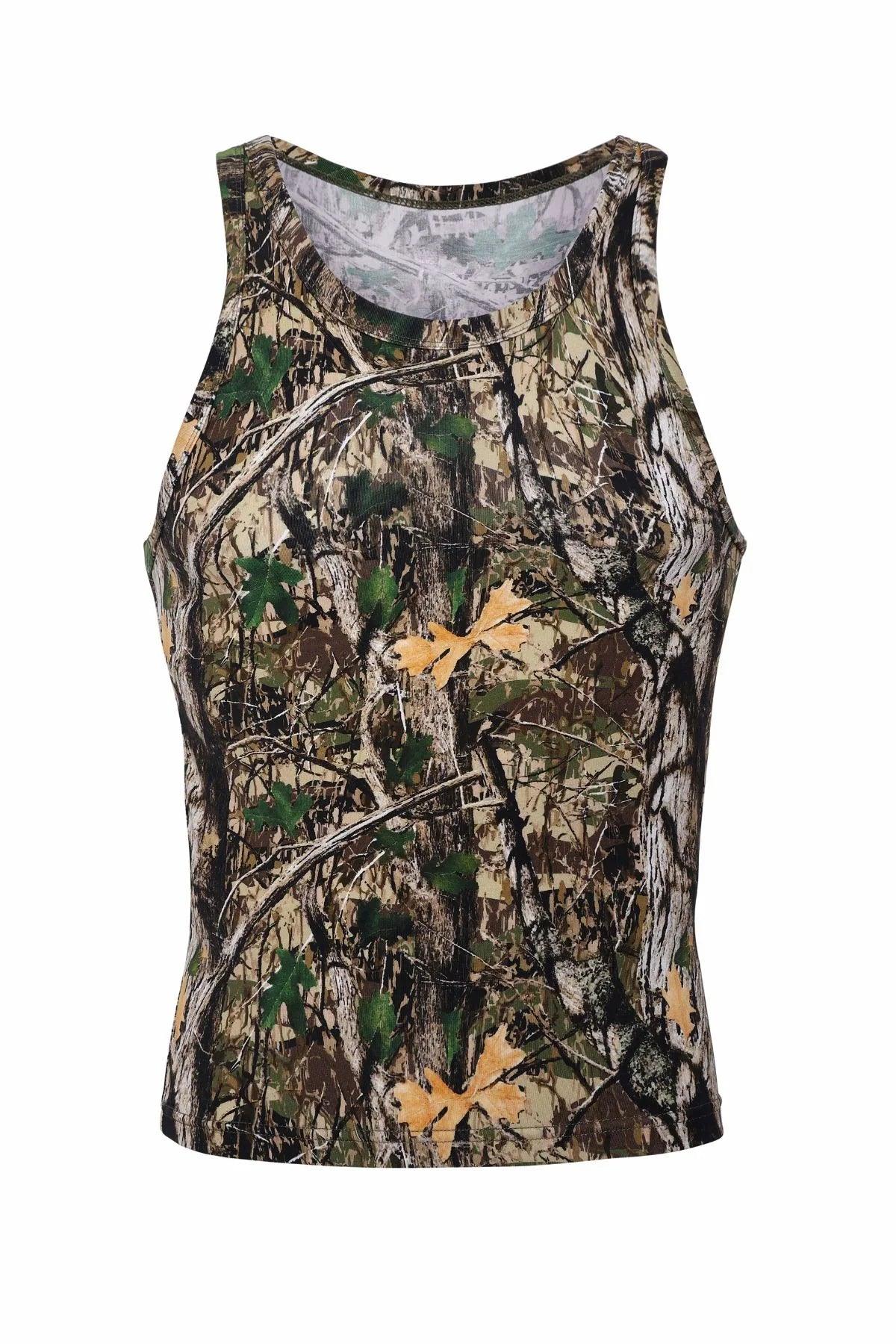 Camouflage tank top with forest print, ideal for men's sportswear or casual wear