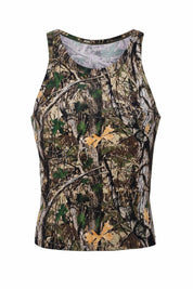 Camouflage tank top with forest print, ideal for men's sportswear or casual wear