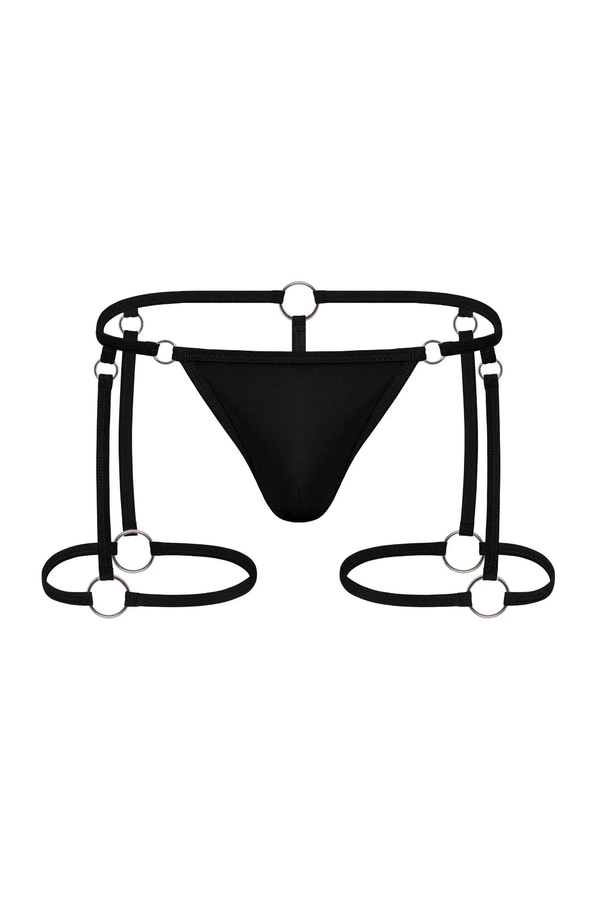 Hardware Garter Thong | Jet Black Thongs | Coyote Jocks
