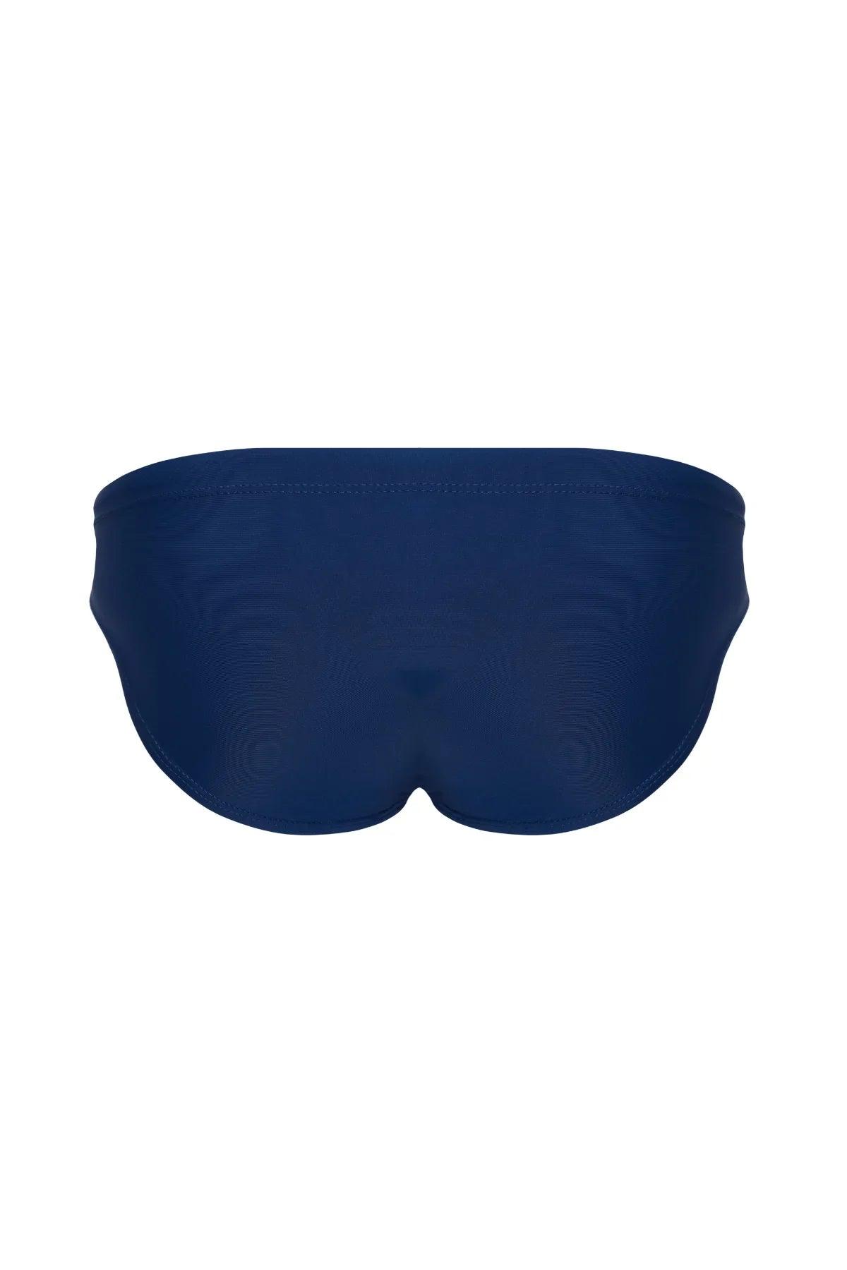 Navy blue men's bikini underwear with contoured fit and smooth fabric, designed for comfort and style.
