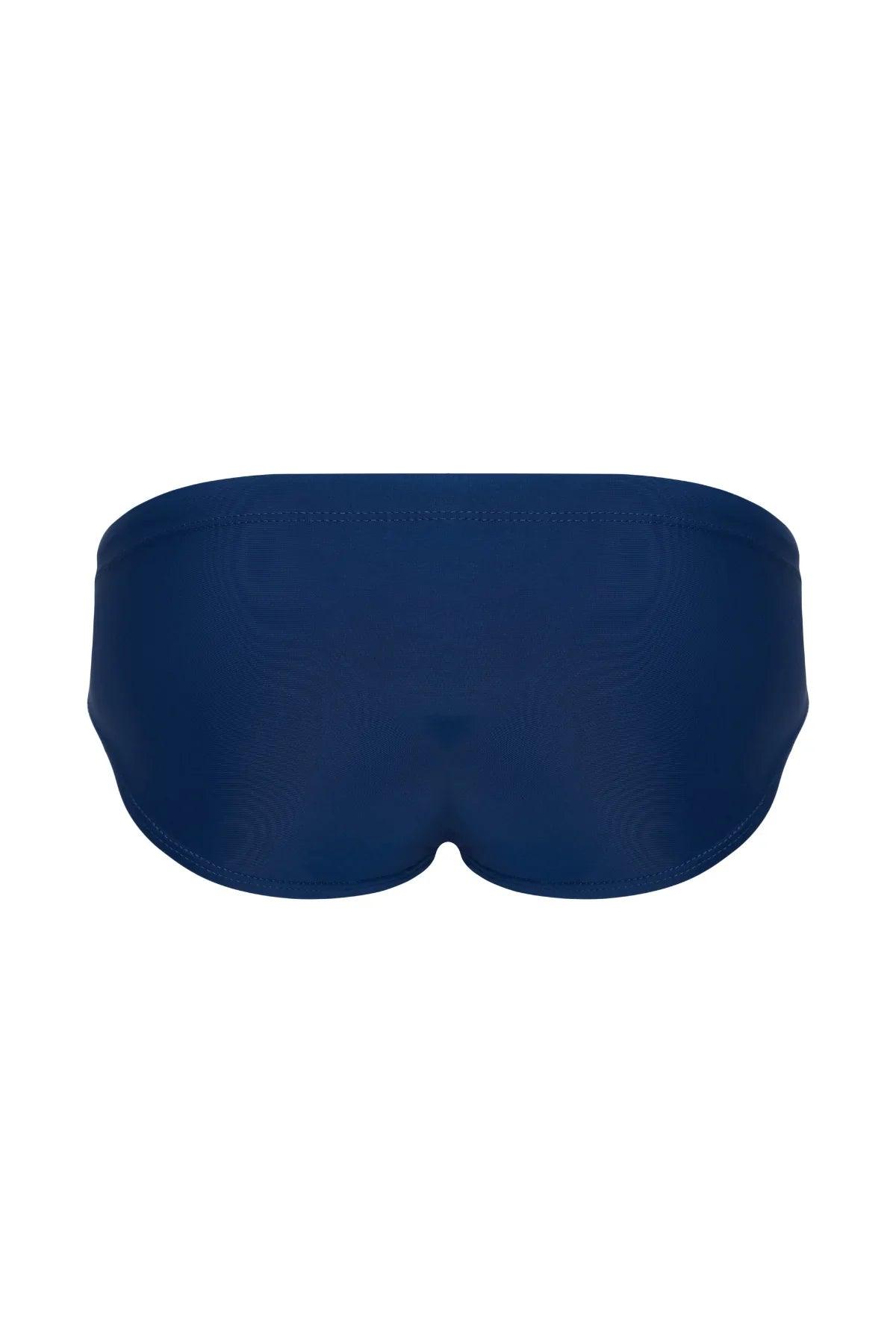 Navy blue men's bikini underwear with smooth fit and contoured design