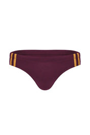 Burgundy men's jockstrap with gold stripes, sexy athletic underwear for bold style