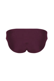 Deep burgundy men's low-rise bikini underwear with smooth fabric and contoured fit