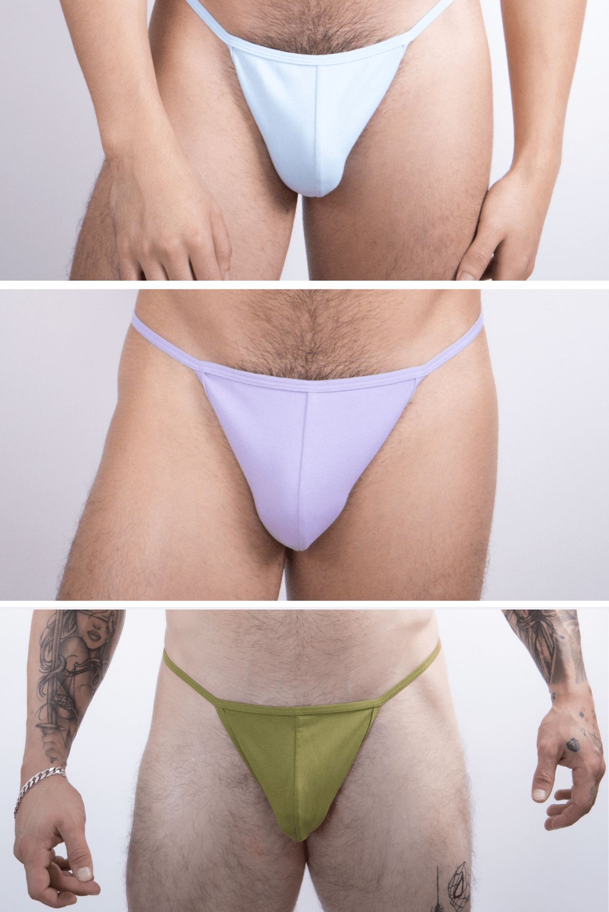 3-Pack: Baby Blue, Lavender, Commando Green Micro-Thongs - Coyote Jocks 